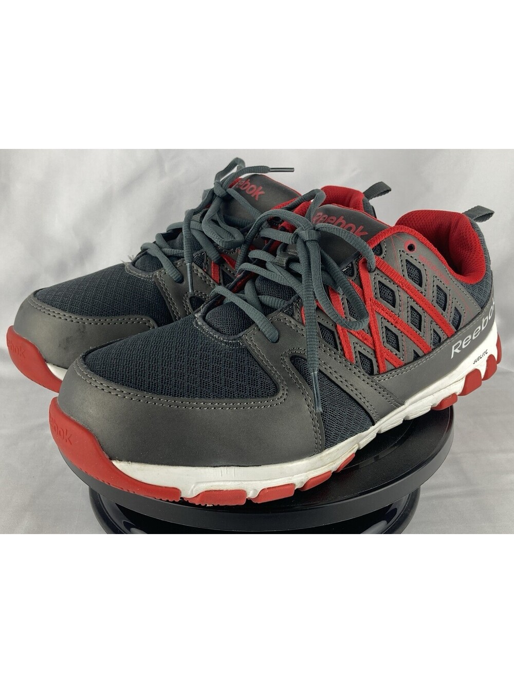 Men’s Size 12 Wide Reebok Sublite Cushion Work Steel Toe Shoes Grey Red RB4005